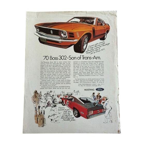 VTG Original 1970 Ford Mustang Boss 302 Print Ad Son of Trans-Am 4 Speed READ - Picture 2 of 8